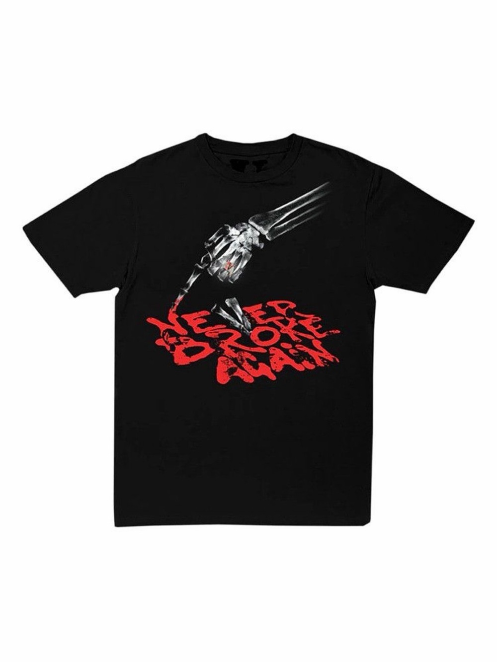 VLONE Black Short-Sleeve Tee with Red Graphic and Silver Hand Print